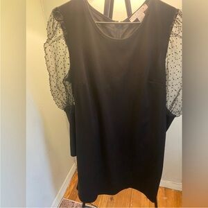 Black Dress with Sheer Polka Dot Puff Sleeves